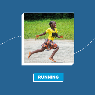 Graphic highlighting that people can run to take part in the challenge with an image of a child running.