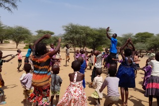 children outdoors playing games