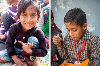 two young children eating food