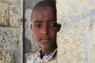 A young boy at school in Ethiopia