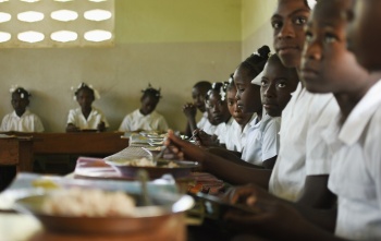 Children eating Mary's Meals in Haiti. 