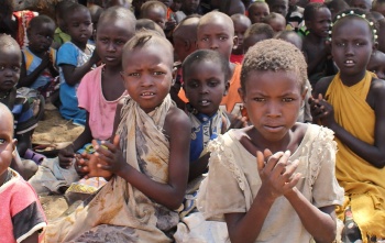 Children being fed at a school in Turkana, Kenya