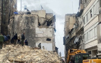 Building destroyed in Aleppo after an earthquake struck on February 6.