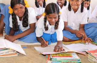 young girls working on their studies