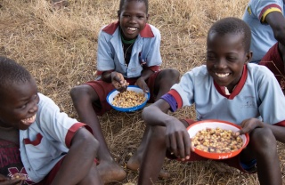 Children in Turkana enjoying Mary's Meals at school.