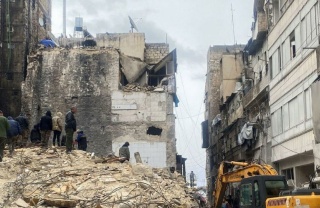 Building destroyed in Aleppo after an earthquake struck on February 6.