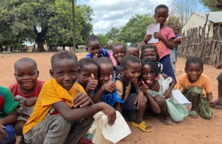 A group of friends together at school in Mozambique.