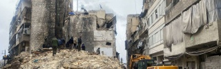 Building destroyed in Aleppo after an earthquake struck on February 6.