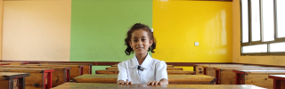 7 year old Doaa from Yemen in her classroom.