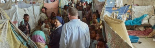 Image of Magnus with Sister Medhin visiting people affected by the recent conflict in Tigray.