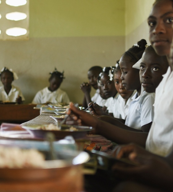 Children eating Mary's Meals in Haiti. 