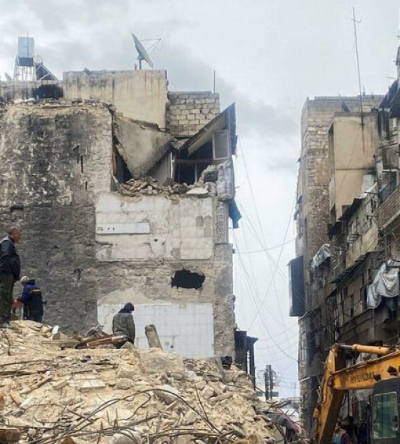 Building destroyed in Aleppo after an earthquake struck on February 6.