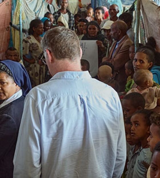 Image of Magnus with Sister Medhin visiting people affected by the recent conflict in Tigray.