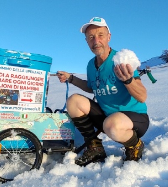 Luigi, volunteer with Mary's Meals Italy, on a previous fundraising effort. 