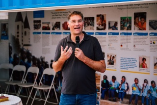 Magnus MacFarlane-Barrow, founder of Mary's Meals speaking at the Medjugorje Pilgrimage. 