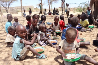 Children receiving Mary's Meals in Turkana, Kenya. 