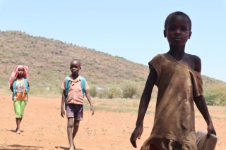 Children in Turkana, Kenya walking to school.