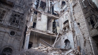 A building is left in ruins after an earthquake struck Aleppo, Syria. 