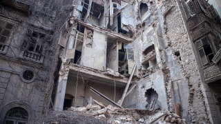 A building is left in ruins after an earthquake struck Aleppo, Syria.