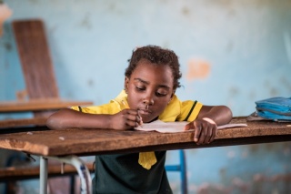 Girl in school in Malawi